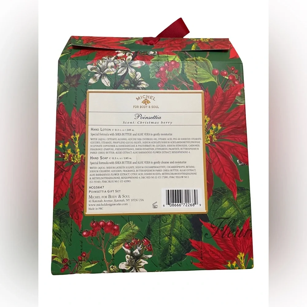 NEW 2 PC MICHEL FOR BODY & SOUL POINSETTIA HAND LOTION & HAND SOAP SET 8.3 OZ EA